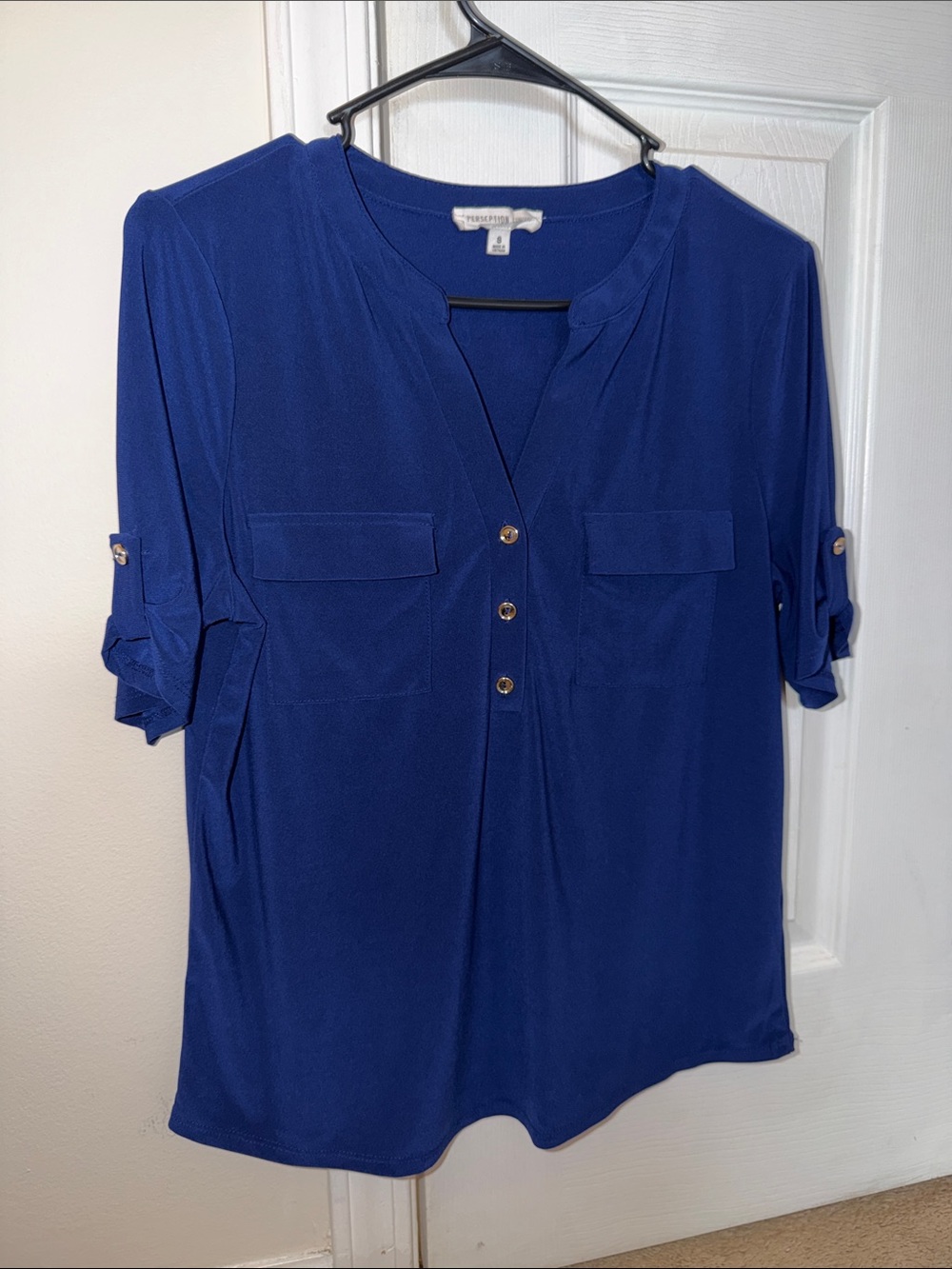 PerSeption Concept Cobalt Blue V-Neck Button Front Tunic